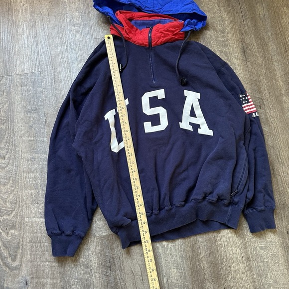 Polo Ralph Lauren Sweatshirt Mens Medium USA Flag Superman Fleece Stadium 90s ++ - Picture 9 of 10